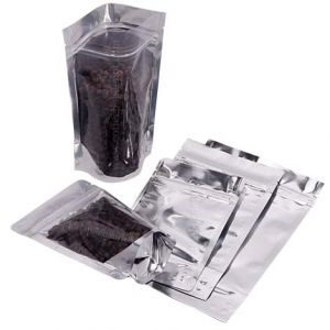 Clear / Shiny Silver Stand Up Pouches with Zip